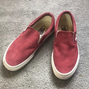 Red Suede Vans Slip-On Sneakers
